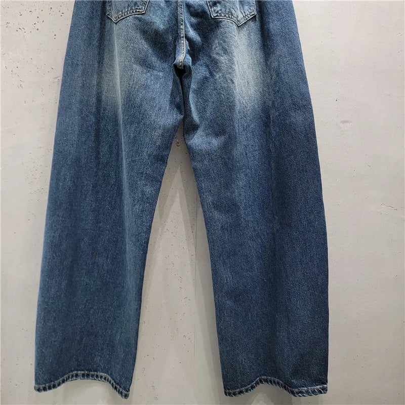 Women Irregular Crossover Waist Wide Leg Jeans Women's 2026 Autumn New Wide Legs Pants Vintage Washed Casual Denim Trousers