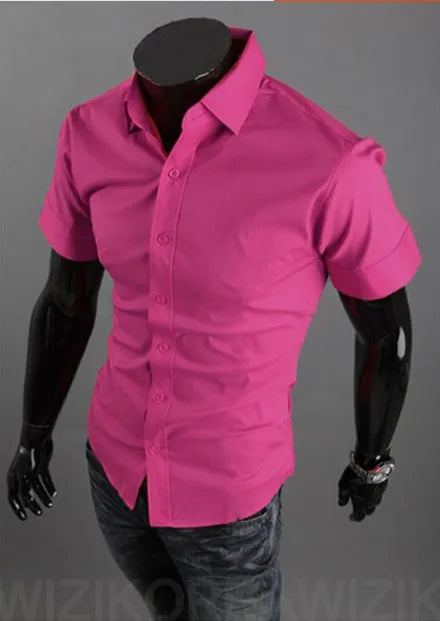 16 Colors Summer Polyester Men Solid Casual Business Shirts Men's Korean Version Slim Fit Short Sleeve Shirt 2023 New
