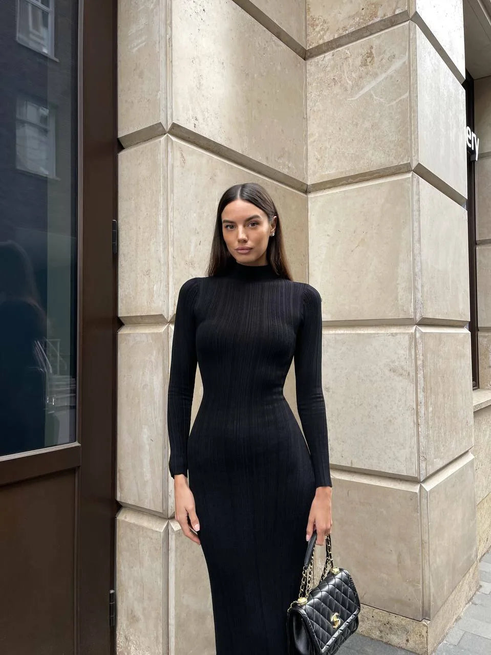 VEITCHE Autumn Winter Women Knitted Long Sleeved Sweater Dress Sexy Slim Fit Striped High elasticity Female Vestidos Sweater Out