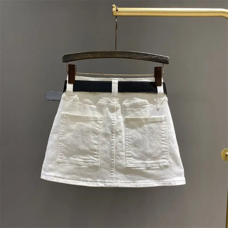 White A-word Denim Skirt Women's 2026 Summer New Slim Hip Anti-light Skirt