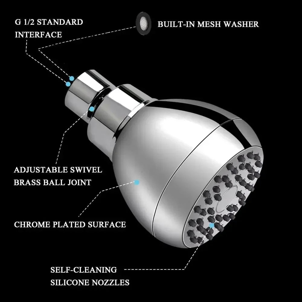 Bathroom Rain Shower Head Matte Black 360 Degree Rotation Powerful Water Flow Overhead Shower