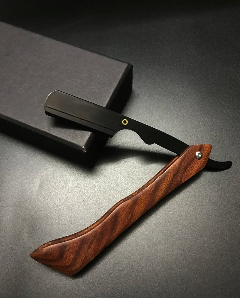 wooden trimmer manual shaver professional straight edge stainless steel sharp barber razor folding shaving blade shave beard cut