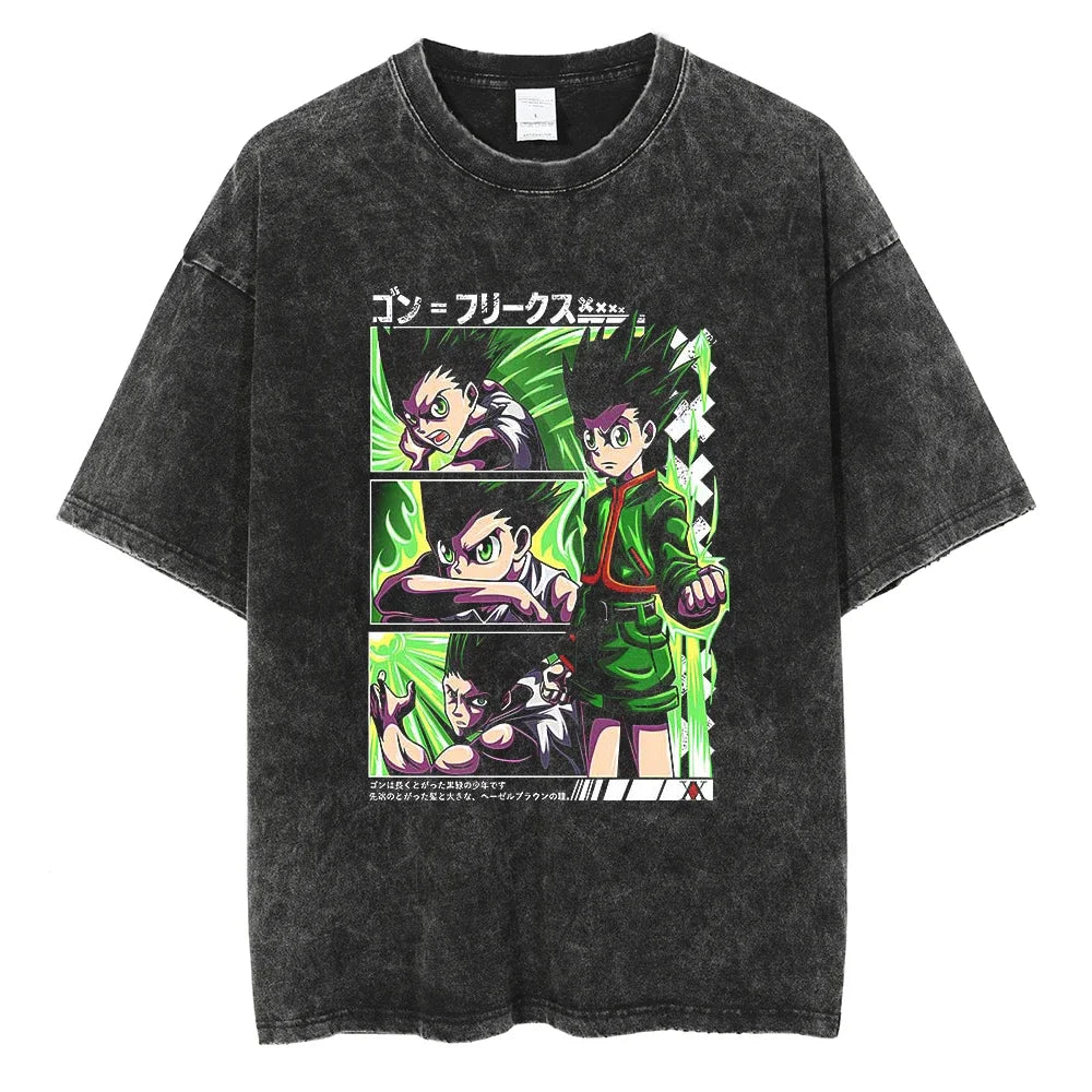 HUNTER×HUNTER T Shirt Kurapika Manga Tshirt Men Women Hip Hop Washed Cotton T-shirt Clothing Summer Short Sleeve Tees Streetwear