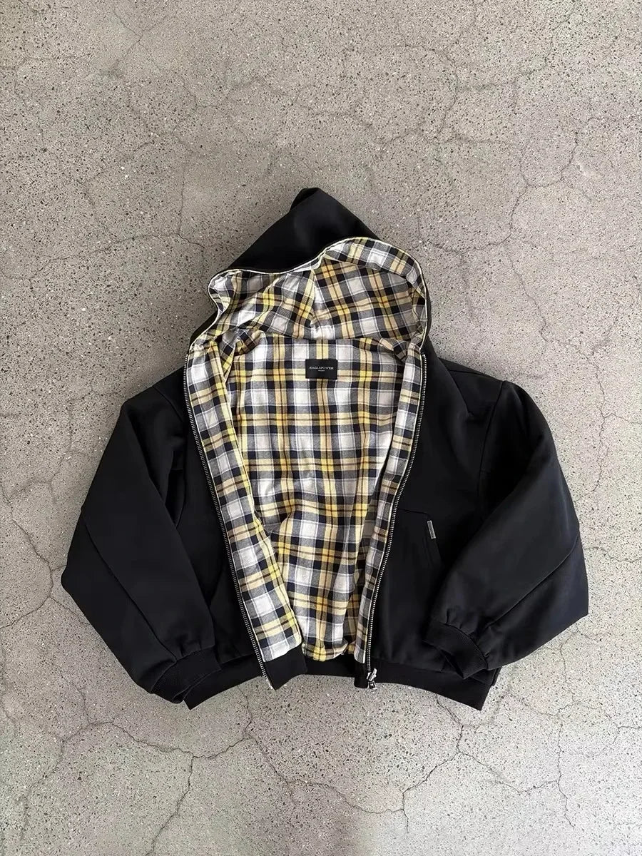 2026 American Fashion Trend Fur Collar Zipper Hoodie Men Street Hip Hop Retro Loose Sweatshirt Unisex Fleece Padded Warm Hoodie