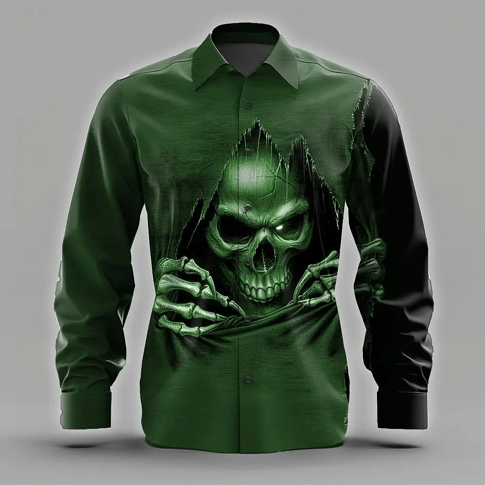 Men's Skull Death Ripped Shirt Button Up Shirt Long Sleeve Dark Punk Gothic Style Streetwear Turndown 3D Print Collared Shirts