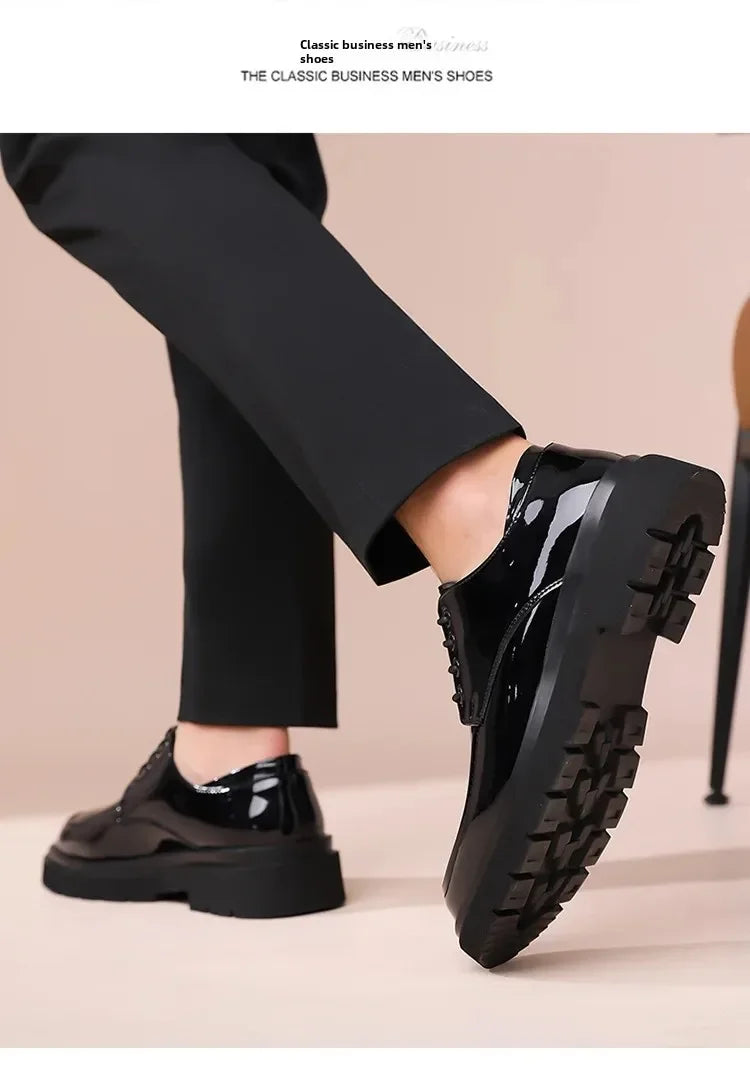 2025 Autumn Patent Leather Men's Business Formal Tie-Up Shoes Safety Professional Bata Breathable Men's Shoes botas para hombre