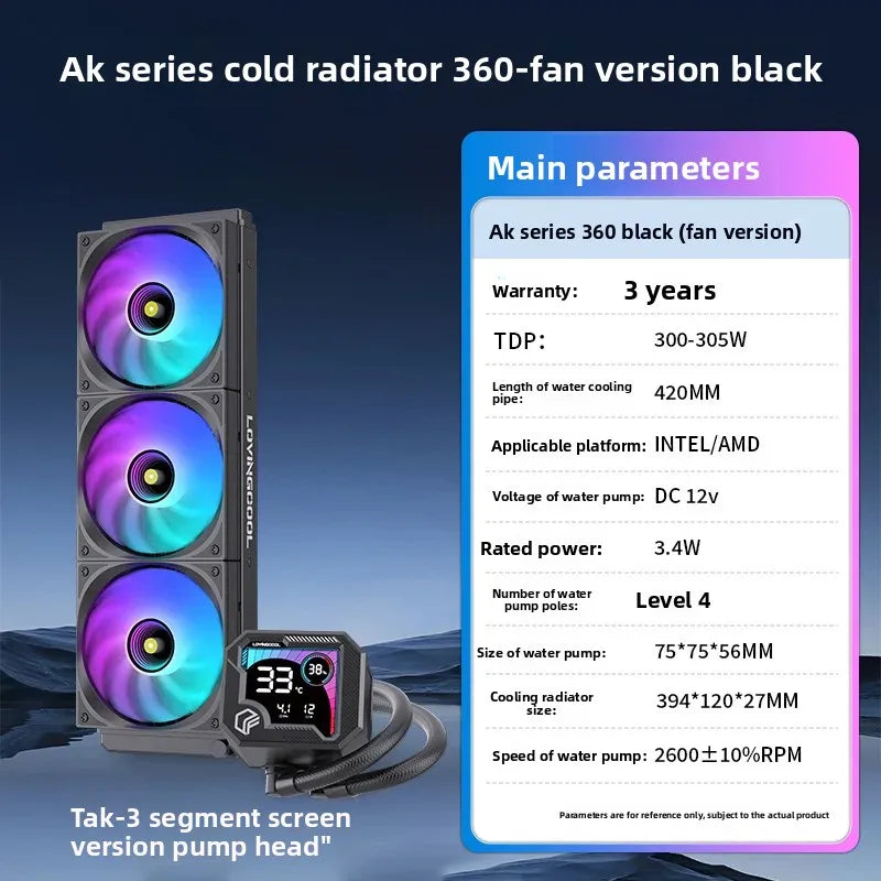 360 ARGB CPU Liquid Cooler with Segment Code Screen Temperature Display