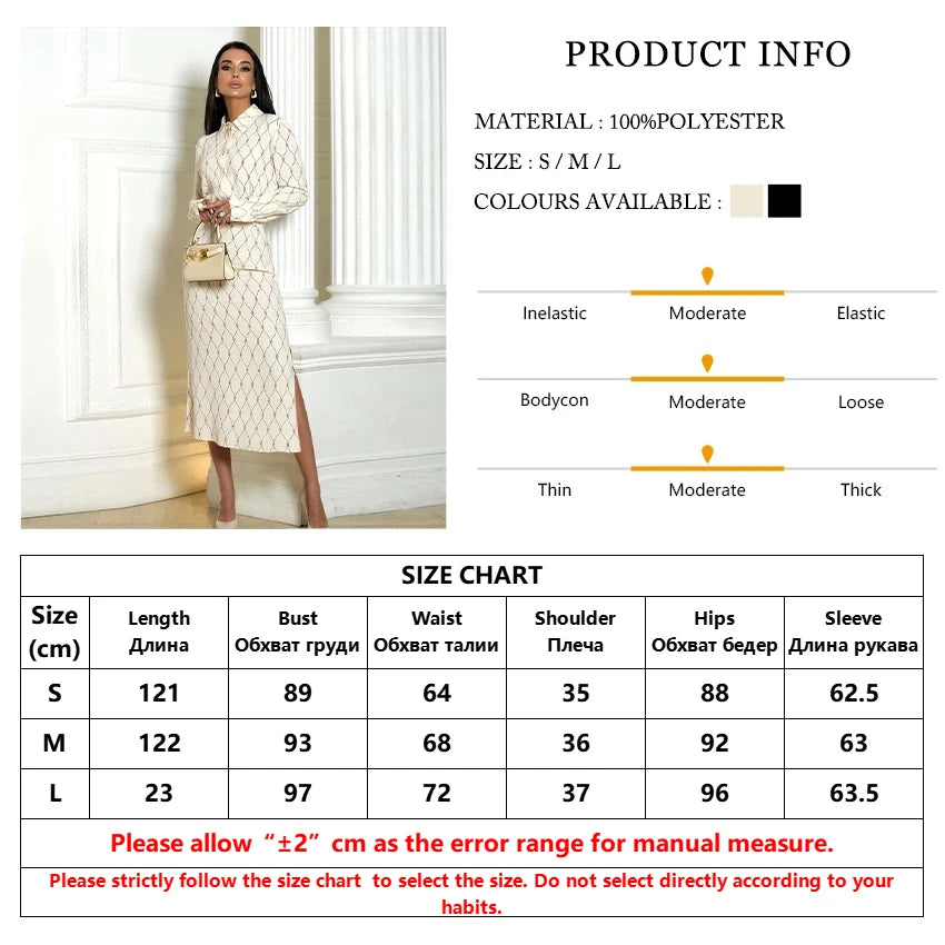 Clacive Fashion Loose Print Women'S Dress 2024 Casual Lapel Long Sleeve Midi Dresses Elegant Classic Lace-Up Slit Female Dress