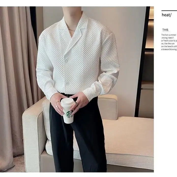 Spring Autumn New Fashion Tailored Collar Long Sleeve Solid Cardigan Men's Clothing Korean Loose Trend All-match Hip Hop Shirts