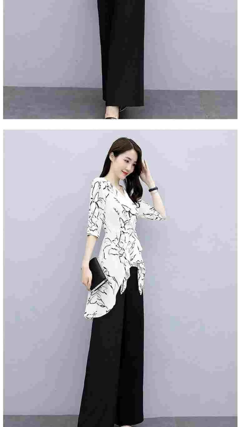 2 Piece Set Women Casual Fashion Printing Pants Suit Short Sleeve Tops +Wide Leg Pants 2 Piece Outfits Women White Set Summer4XL