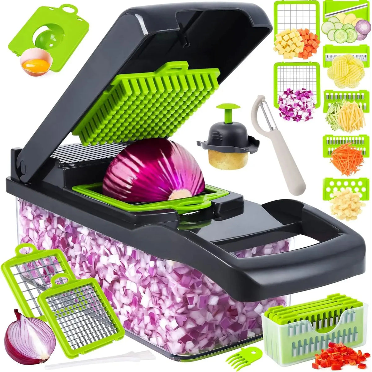16-in-1 Professional Kitchen Slicer with Cleaver Blade, Multi-Function Food Chopper for Potatoes, Tomatoes, and Vegetables