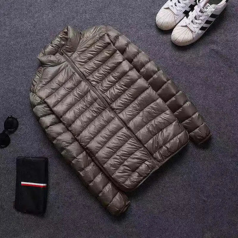 Down Cotton Coat Man 2025 Light Feathered Cotton Jacket Winter Slim Hooded Stand-Up Collar Solid Color Warm Clothing