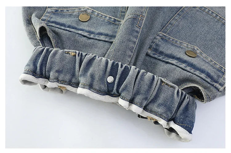 Elegant Fashion Kids Children Cargo Jeans Pants with Multi Pocket for Teenage Girls Loose Straight Casual Denim Trousers 5-14 Y