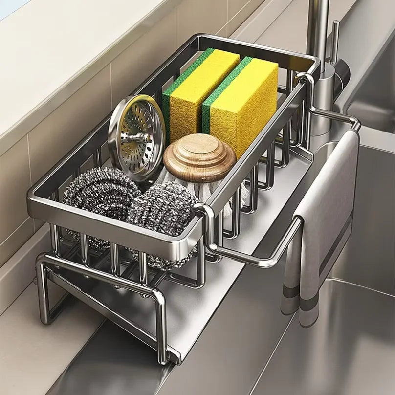 Kitchen Storage Rack and Cloth Holder, Household Sink Draining Basket, Multifunctional Countertop Sponge and Dish Soap Organizer