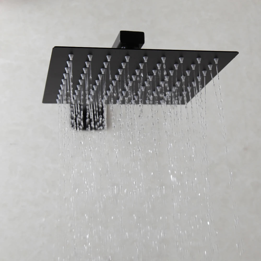 KEMAID Matte Black Rainfall Shower Faucet Systerm W/ Embedded Box Valve Wall Mounted Shower Faucets 2 Way Function Mixer Gold