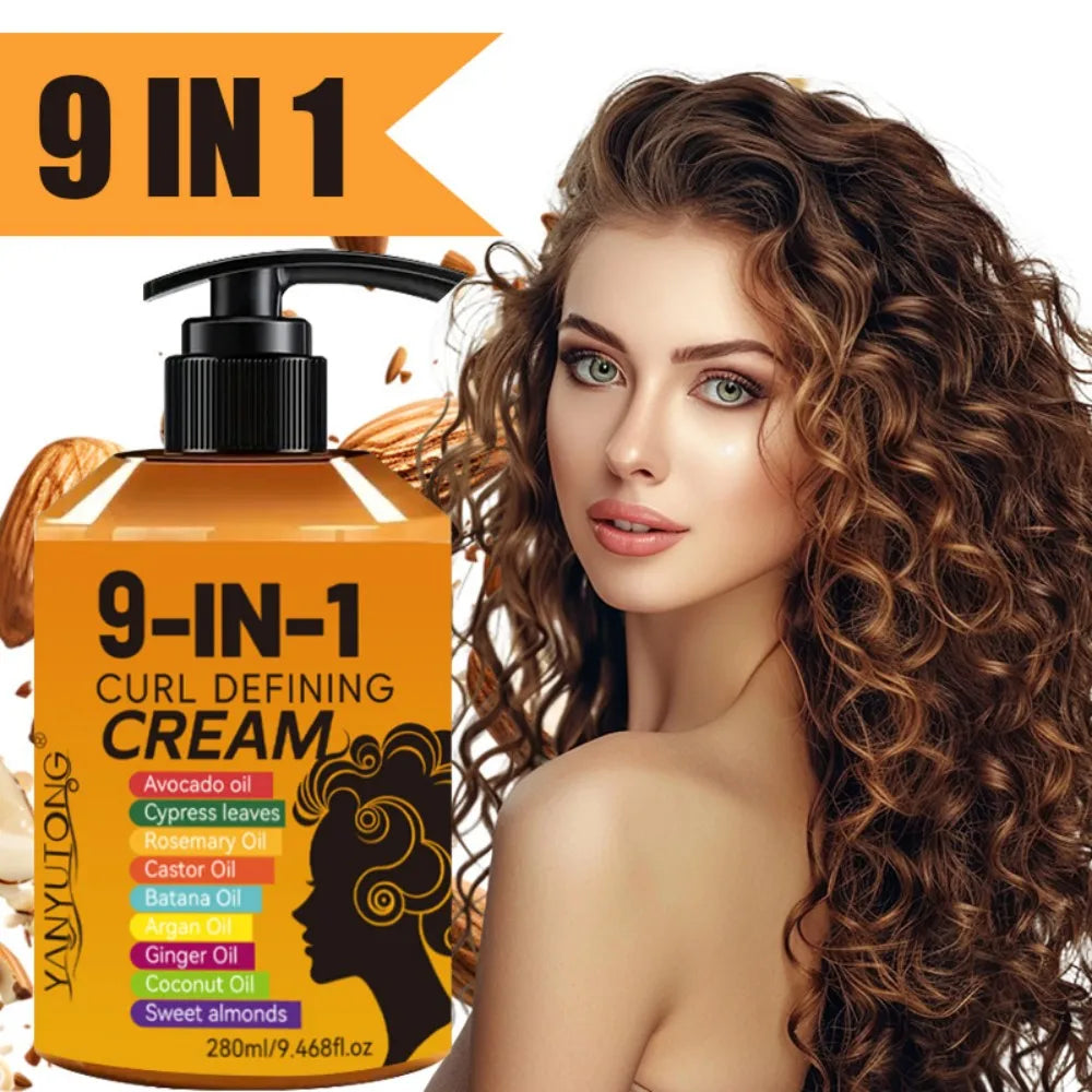 280ml Curly Hair Styling Cream, Moisturizing and Smoothing Formula, Enhances the Elasticity and Shine of Curly Hair, Easy to Set