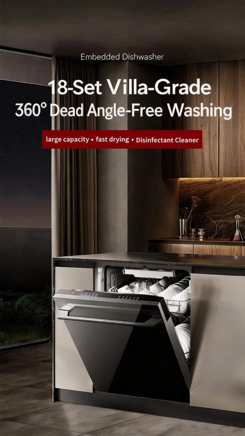 Countertop Built-in Dishwasher 18 Place Setting 1800W Fully Automatic Touch Control Disinfecting Machine for Large Household