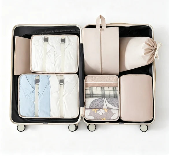 HTMCK Portable Travel Organizer Set - Packing Cubes for Clothes Shoes Wash Storage Pouches Simplify Your Trips