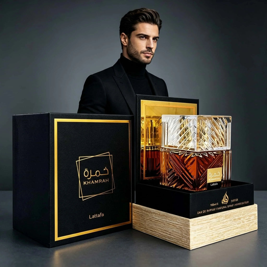 Lattafa Khamrah Eau De Parfum Spray 100ml, Long Lasting Warm Spicy Vanilla Amber Woody Fragrance, Luxury Cut Crystal Square Bottle Arabian Perfume for Daily Occasion Gift Collection