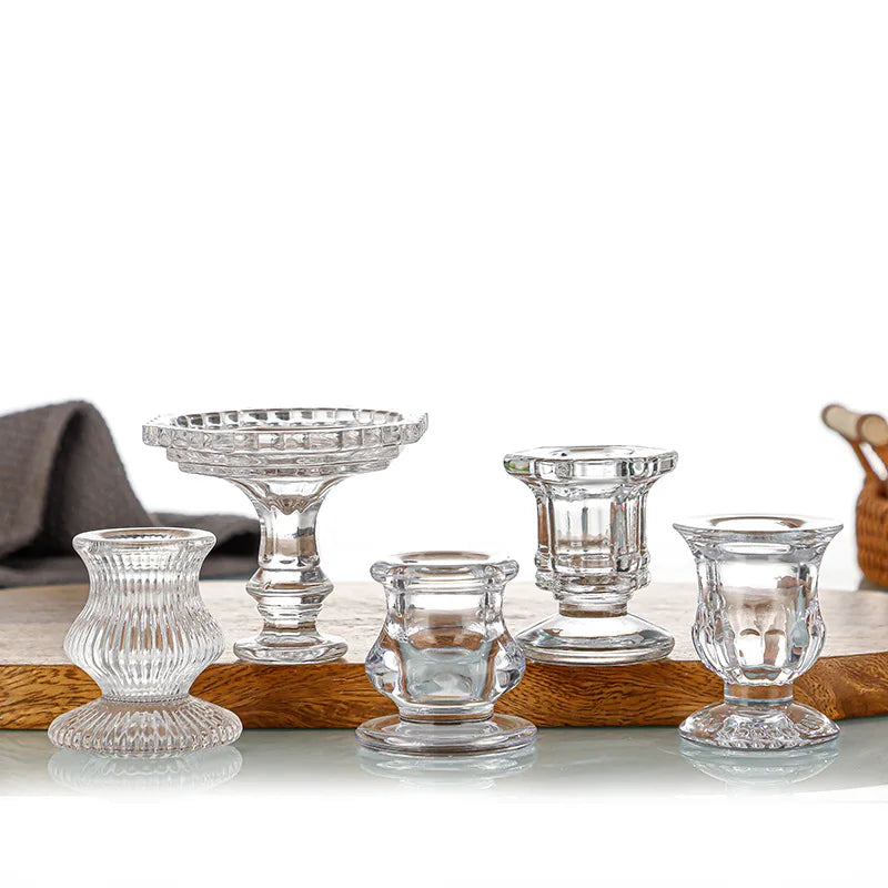 European Style Crystal Glass Candle Holder Romantic Dinner Small Candle Stand Bar Home Hotel Decor