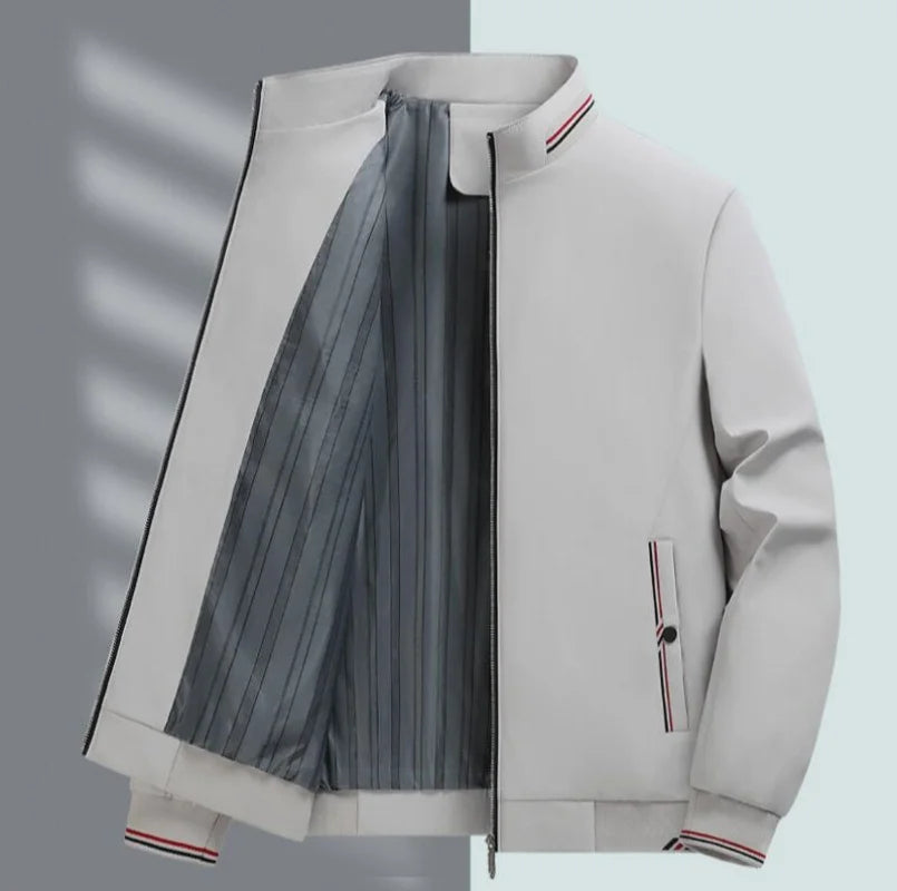 Mens Jacket Casual Fashionable, High Quality Stand Collar Light Outerwear Windproof Comfortable Slim Fit Coat for Walking Sports