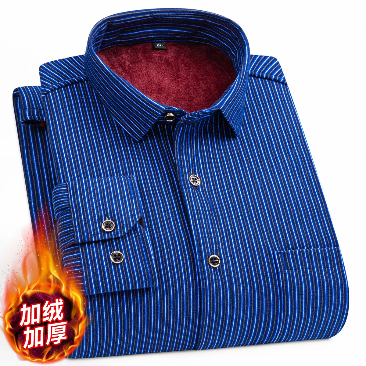 2025 Autumn Winter Men's Fashion Plaid Striped Print Shirts Double-sided Fleece Long Sleeve Thick Warm Shirts Soft Big Size 7XL