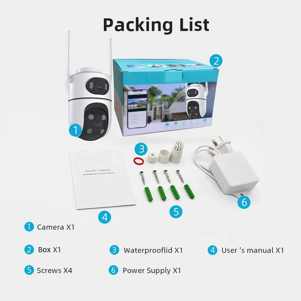 8MP Dual Lens WiFi PTZ Camera Outdoor Security Camera 4MP+4MP Wireless CCTV IP Camera Smart Home Surveillance Night Vision AI De