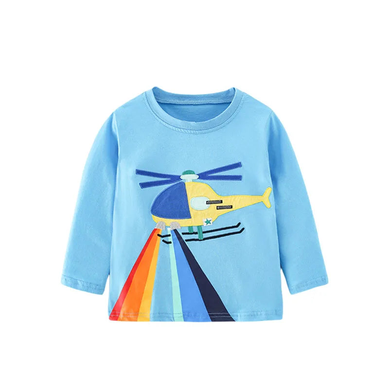 Jumping Meters 2-7T Boys T shirts Cars Embroidery Hot Selling Children's Clothing Long Sleeve Autumn Spring Blouses
