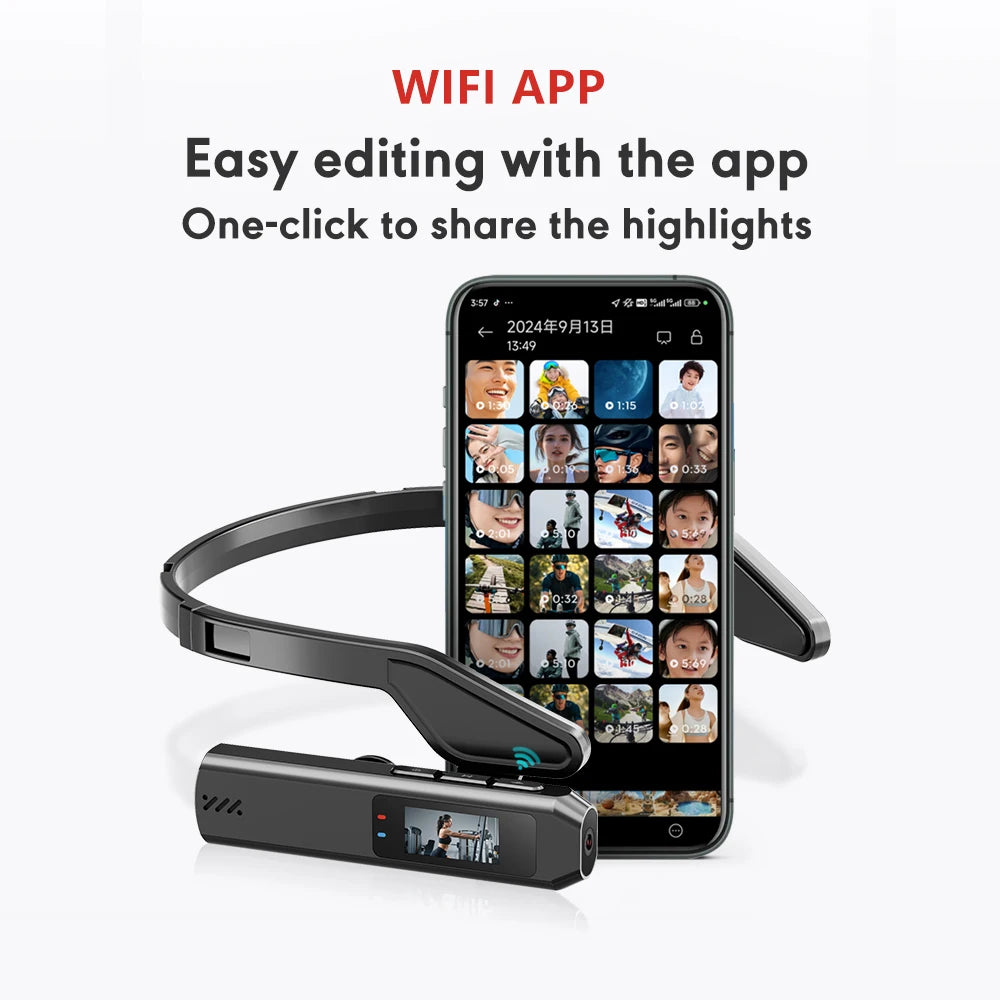 Portable Mini HD 2.7K/60FPS /60FPS Wearable Camera 110°Wide Angle Lens WiFi App Video Camcorder Head Mounted Sports Camera