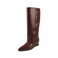 QUTAA 2025 News Women Knee High Boots Leather Wedge Heels Autumn Shoes Pointed Toe Woman Winter Party Lady Long Boots Size 34-40