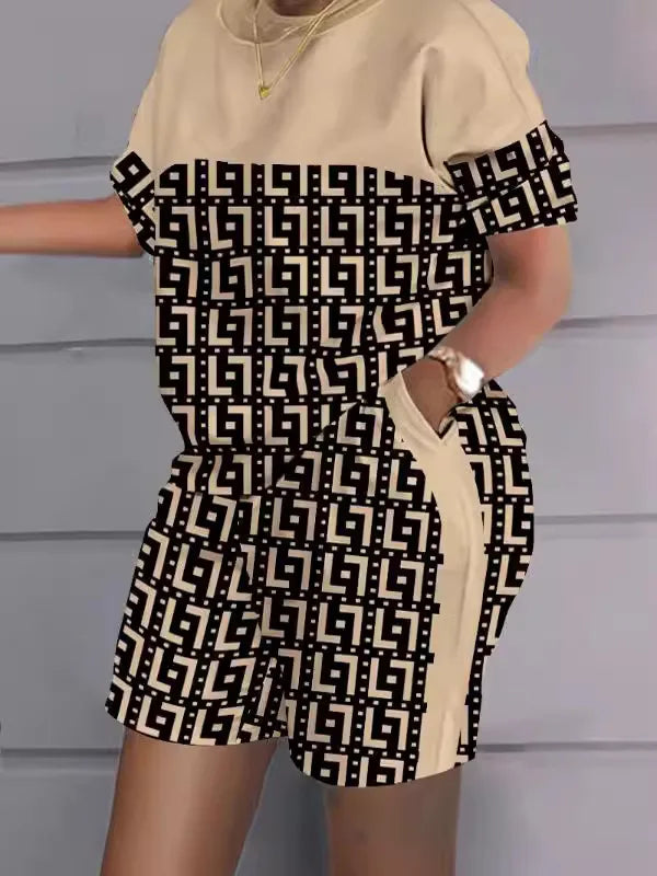 2026New Casual Set Solid Color Printed Shirt Button Long Sleeve Top+Pocket Shorts Set for Women womens matching sets 2 piece set