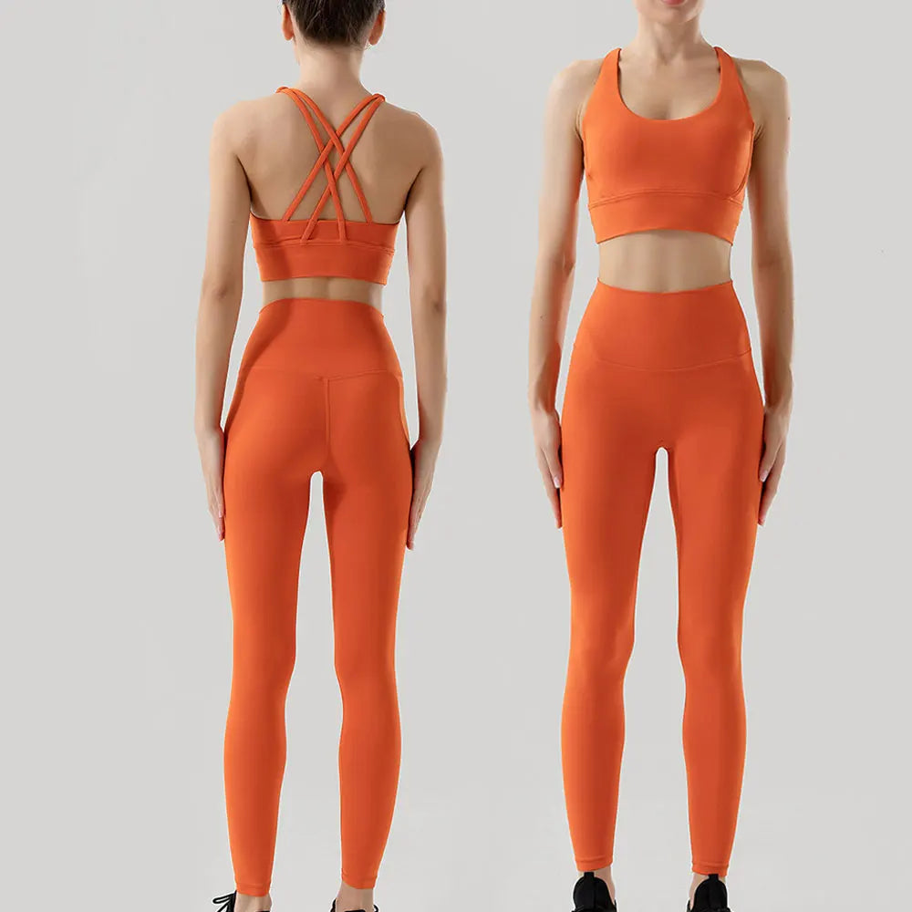 Women's 2 Piece Sports Set - High Waist Booty-Lifting Leggings with Back Pocket & Sports Bra Yoga/Gym/Running Workout Outfit