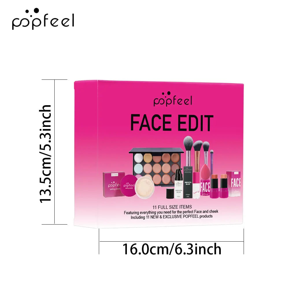 POPFEEL Face Makeup Kit, Waterproof and Sweatproof, Includes Concealer, Primer, Loose Powder, Blush, and More, Ideal for Beginne