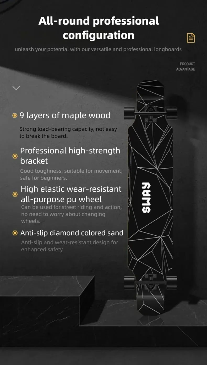 Longboard Skateboard for Beginners Cruiser Dancing Board with 9-Ply Maple Deck PU Wheels for Boys Girls Teens Street Commuting