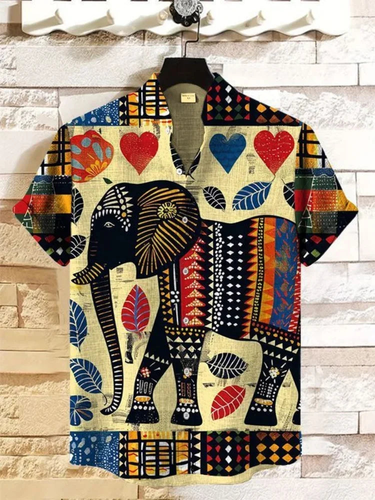 Autumn Ethnic Style Graphic 3D Print Holiday Button Men Clothing Luxury Men's Shirt Casual Short Sleeve Retro Shirt Man Top