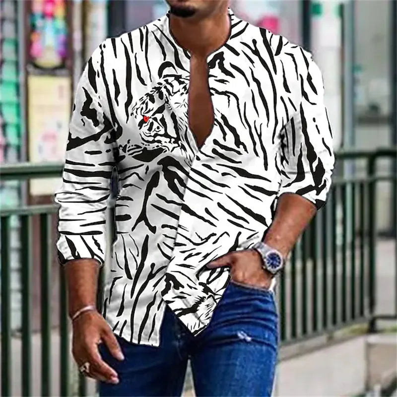 color Graphic of men's shirts lightened white 3D printed long-sleeved button clothing design aristocratic ball business shirt