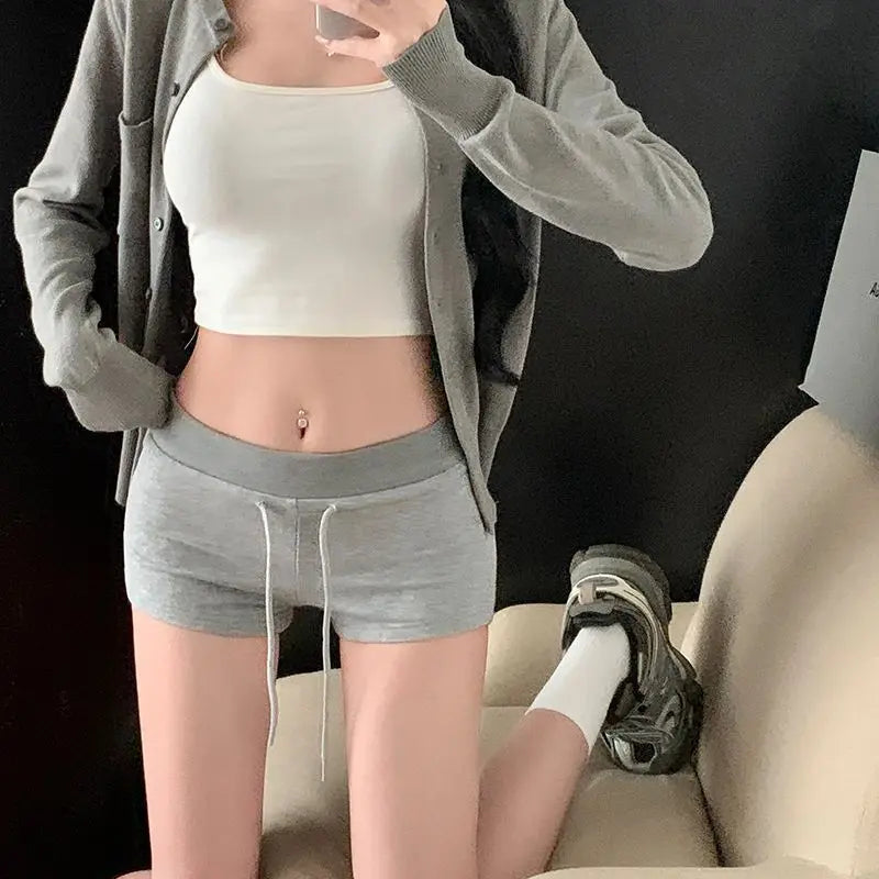 1pcs Spring Summer Women Slim Fit  Elasticity Short Female Low Waist Workout Shorts Black Lady Casual Drawstring Tight Hot Pant