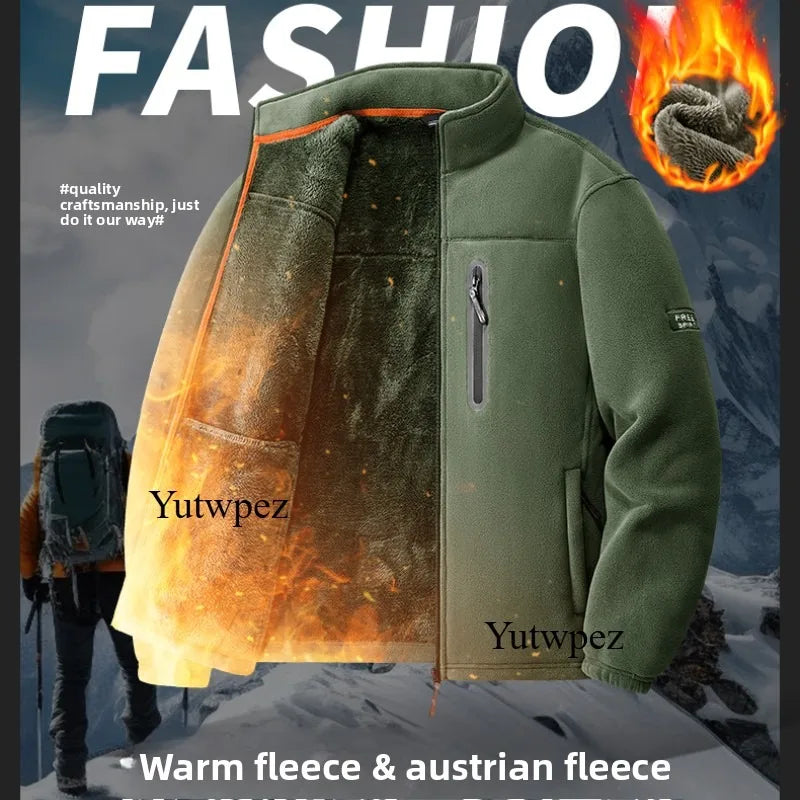 Men Climbing Double Thickened Pocket Jacket Outdoor High Collar Windproof Ski Sweatshirt Coat Man Snow Winter Warm Fleece Jacket
