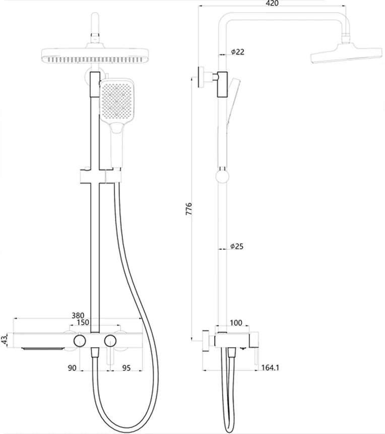Gray Bathroom Shower System Set Multifunctional Knobbed Triple Function Water Outlet Hot and Cold Control Pressurized Shower Set