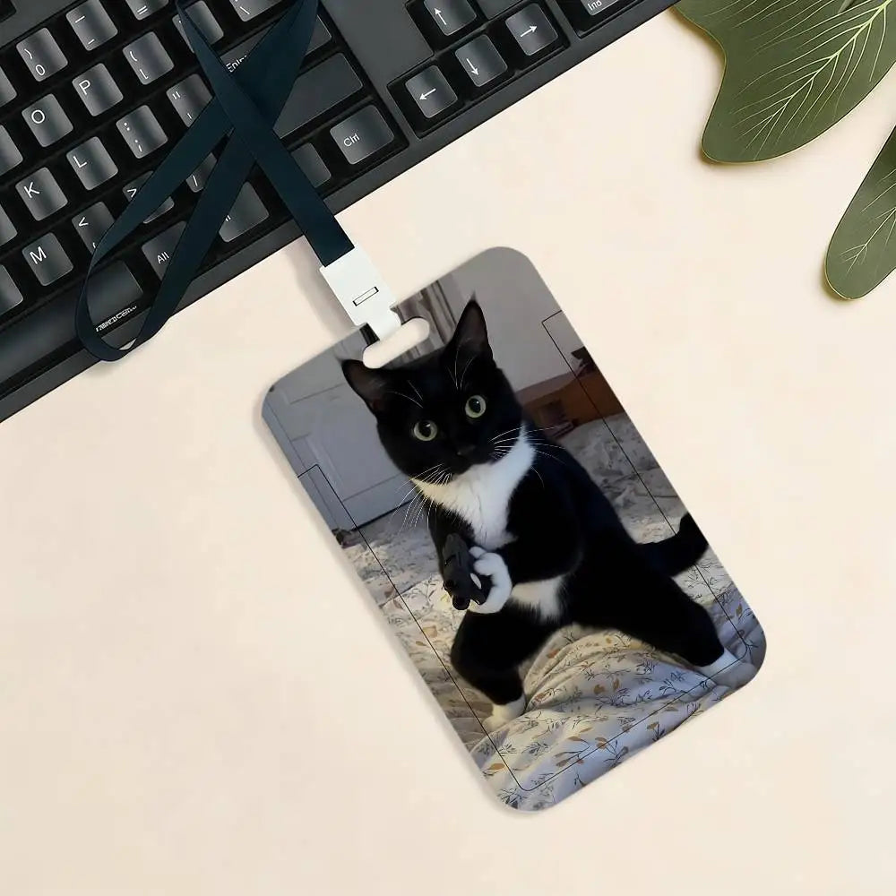 Kitty Cute Cat Meme Funny Card Holder Cardcase Bank Credit Student ID Subway Work Permit Badge Holder Door Card