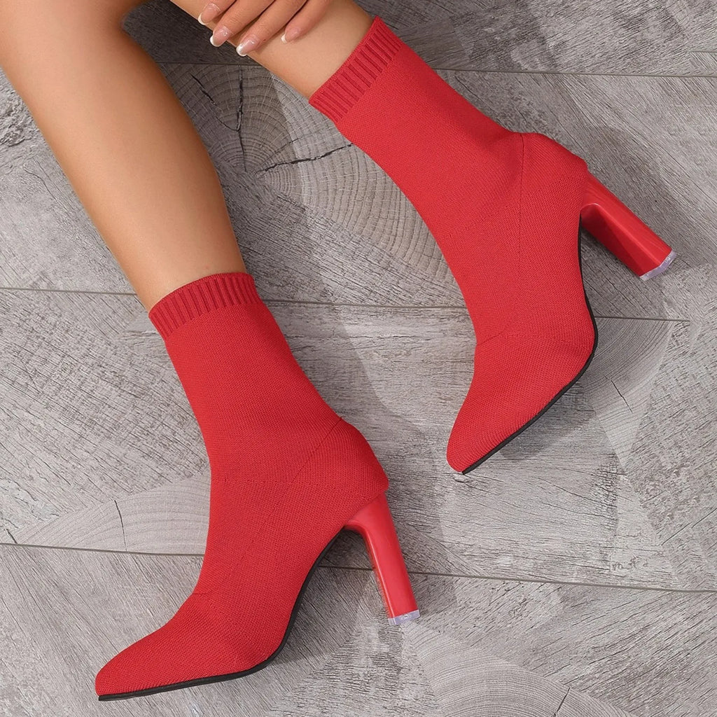 2024 New Autumn Winter Thick High-heeled All-match Thin and Thin Boots Women's Pointed Toe Mid-tube Elastic Socks Boots Women
