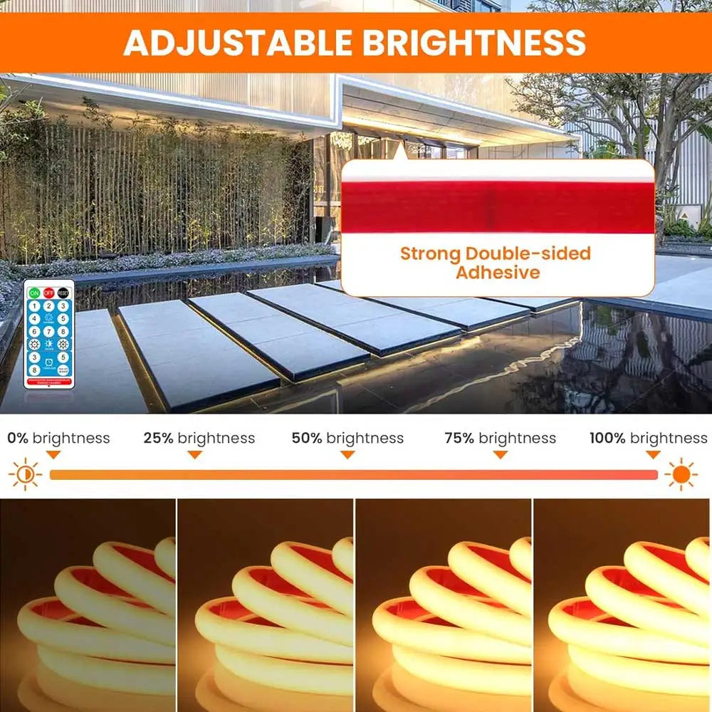 Solar Strip Ligh 24V COB Solar Neon Light Strips Waterproof IP65 Flexible Warm White High Density Linear Lighting COB LED Lights