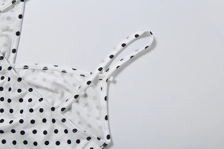 Nibber Street Bow Applique 2 Piece Set Women Fashion Polka Dot Print Low-Neck Sleeveless Camisole+Bike Short Sexy Party Suit