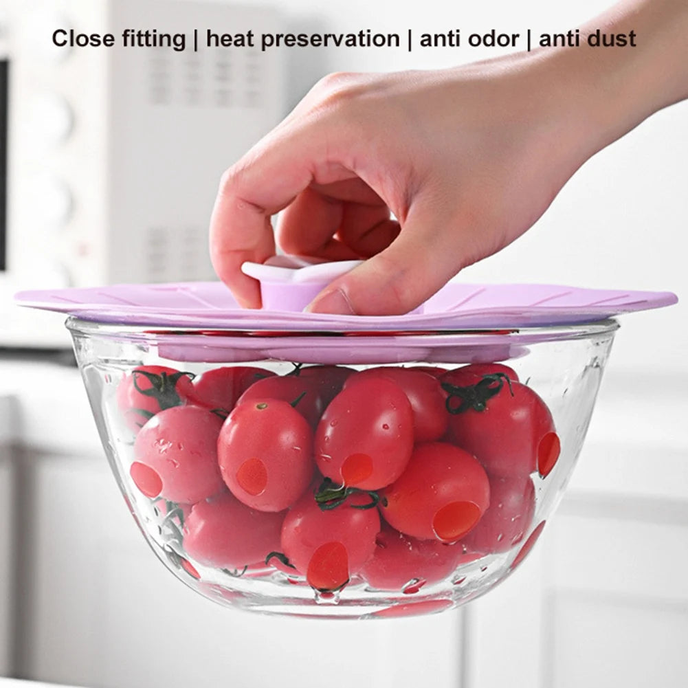 Silicone Flower Shape Handle Food Wrap Microwave Bowl Cover Dustproof Fresh Keeping Cooking Pot Pan Lid Reusable Kitchen Gadgets