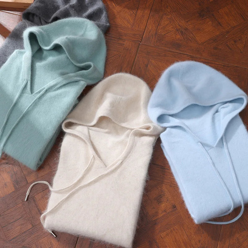 LHZSYY 100% Pure Mink Cashmere Hooded Sweater Men's Hooded Knitted Pullover Business Casual Loose Hoodie Autumn Bottoming Shirt