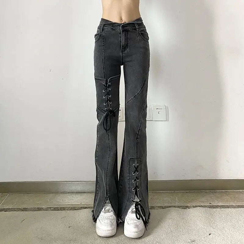 Denim Jeans Pants for Women Korean Trend High Waist Long Flare Leggings Skinny Fashion Women's Bell Bottom Jeans Split Vintage