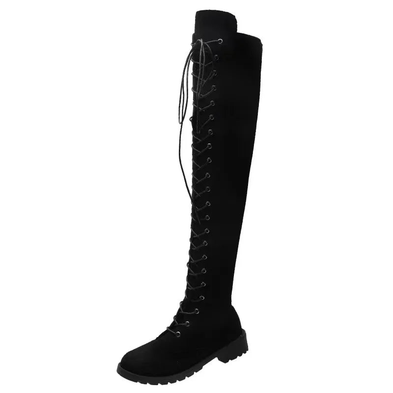 2024 New Winter Foreign Trade Large Size Long Boots European and American Round Head Strap 43 Size Women's Boots Leather Boots