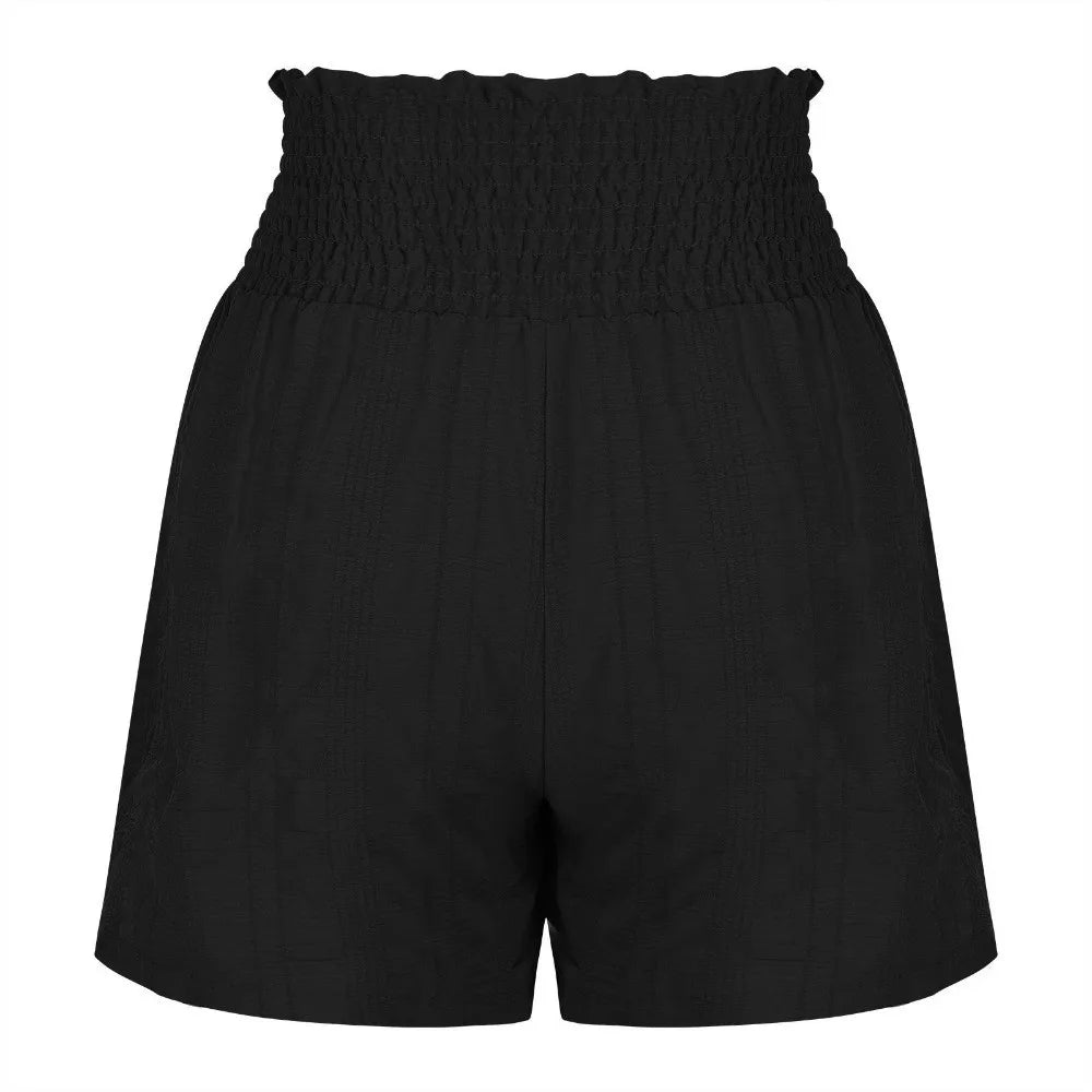 Casual Drawstring Women's Short Loose High Waisted Sports Shorts Skirt Pleated Lace Up Pajama Pants Summer