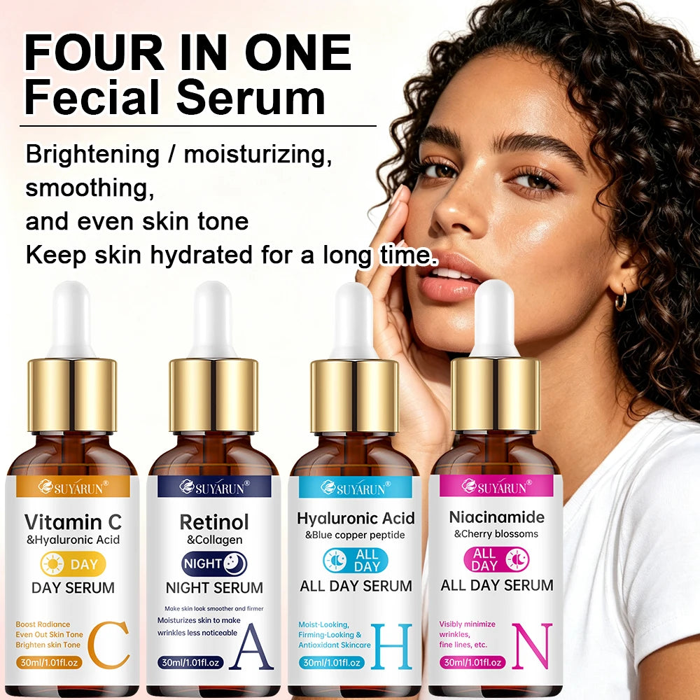 SUYARUN 4-in-1 Face Serum with Retinol, Vitamin C, Hyaluronic Acid & Niacinamide | Anti-Aging, Brightening, Hydrating