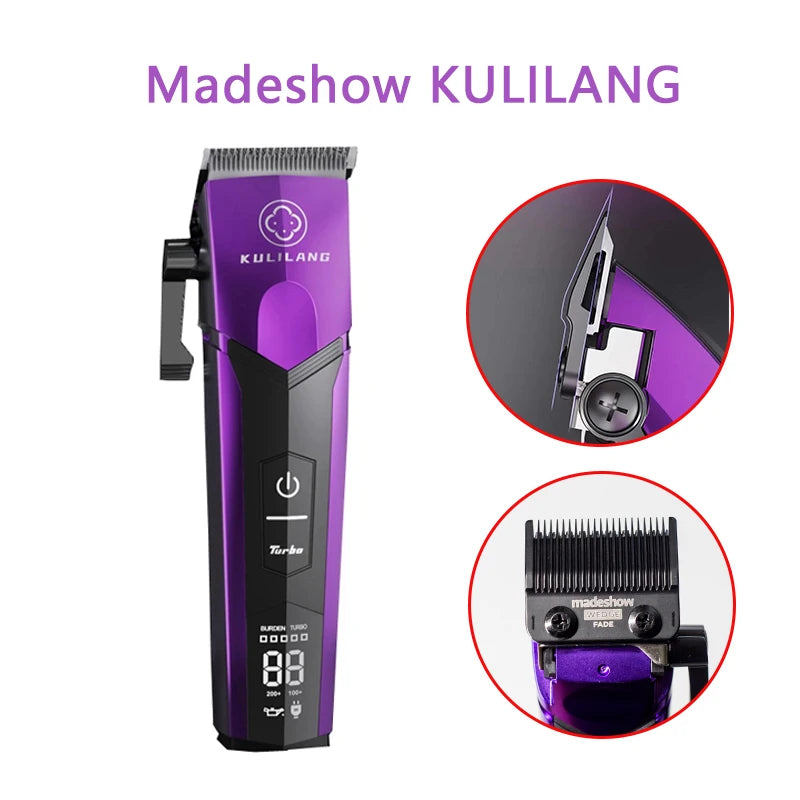 Kulilang R77F Professional Hair Cutting Machine Electric Hair Clipper Titanium Plated FADE Blade Men's Hairstyles Salon 7200RPM